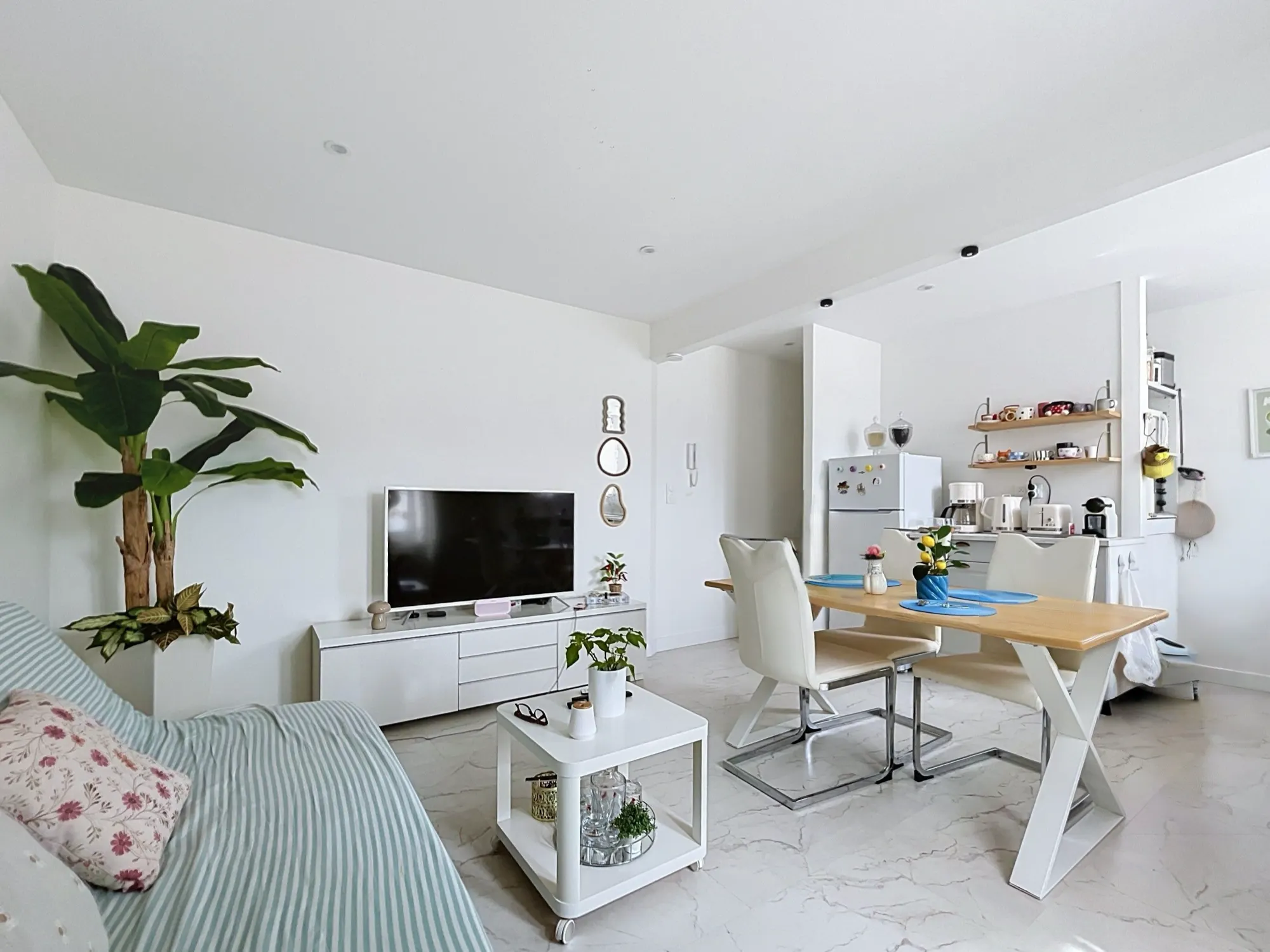 Grand séjour traversant rénové avec coin repas, appartement du Quai Maurice Riquiez